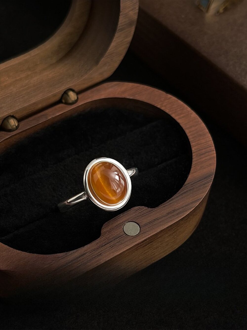 Silver Tiger Eye Open Ring Adjustable Stone Ring Minimalist Jewelry